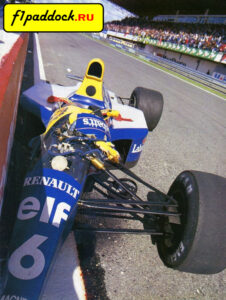 1992 год. Williams FW14B Renault Рикардо Патрезе после его аварии на 43-м круге Гран-При Португалии